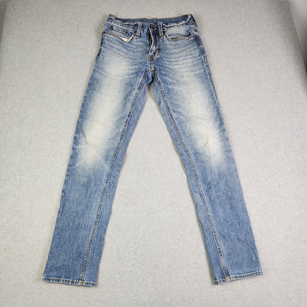 Old Navy Jeans Women 28x34 Blue Denim Whiskered Stretch Medium Wash Straight Leg